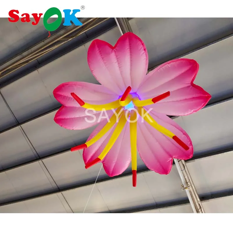 Sayok 1m/3.28ft Inflatable Hanging Flower with Led Lights for Garden Party Hanging Decorations