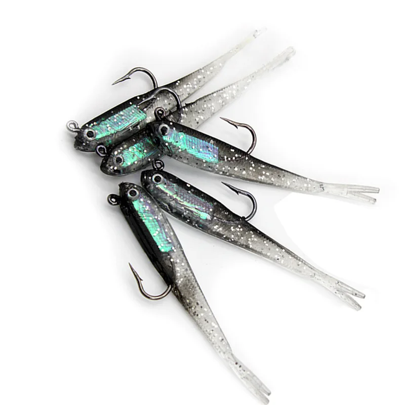 2pcs Soft Bait 75mm 6.5g Soft Fish Fork Tail with Hook Fish Artificial Silicone Fish Bait Fishing Tackle Sink Lead block Bait