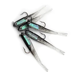 2pcs Soft Bait 75mm 6.5g Soft Fish Fork Tail with Hook Fish Artificial Silicone Fish Bait Fishing Tackle Sink Lead block Bait