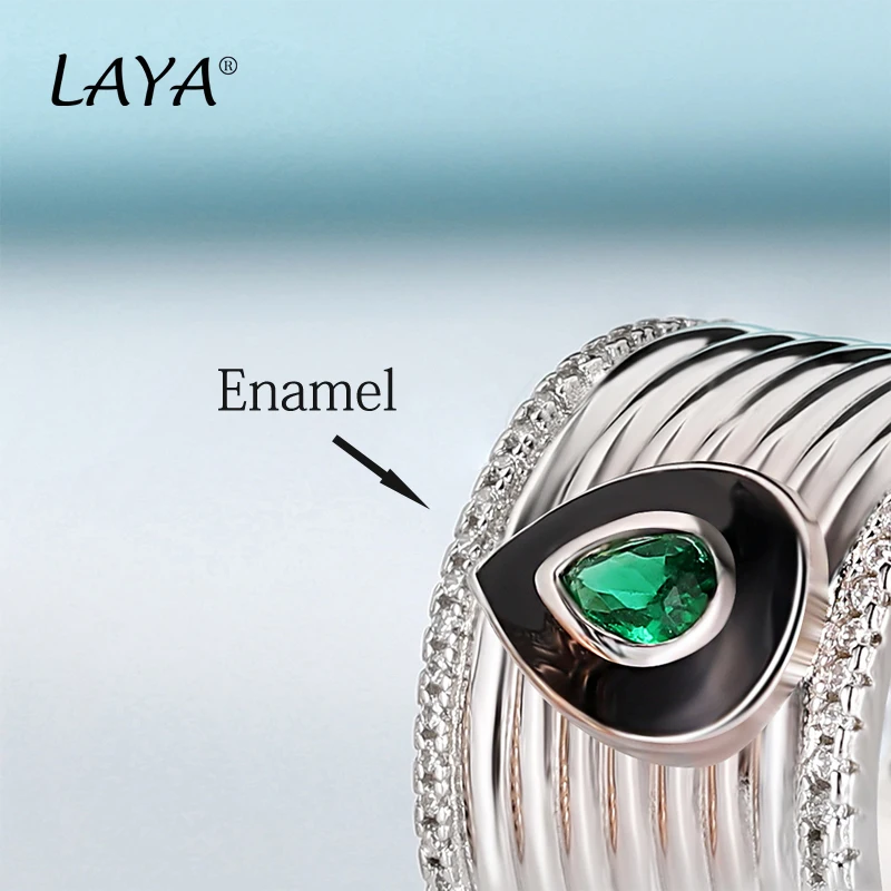 LAYA 925 Sterling Silver Fashion High Quality Zircon Original Enamel Paint Spray Rings For Women\'s Men\'s Classic Jewelry