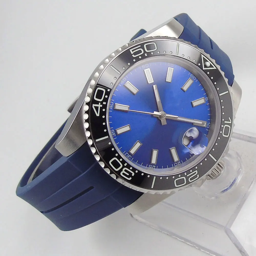 

SUB Steel Case Mechanical Mens Watch Super Luminous Blue Dial 21 Jewels MIYOTA 8215 Rubber Bracelet Date Sapphire Glass