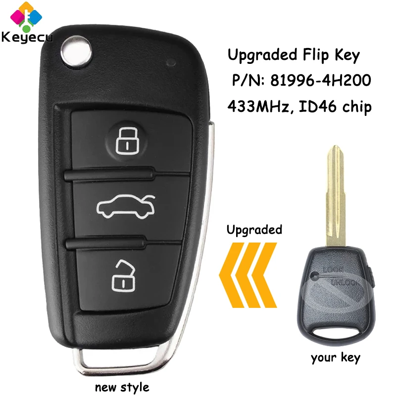 KEYECU sostituzione chiave auto telecomando Flip aggiornata con Chip ID46 433MHz per Hyundai H1 In ZA Fob P/N: 95431-4H300