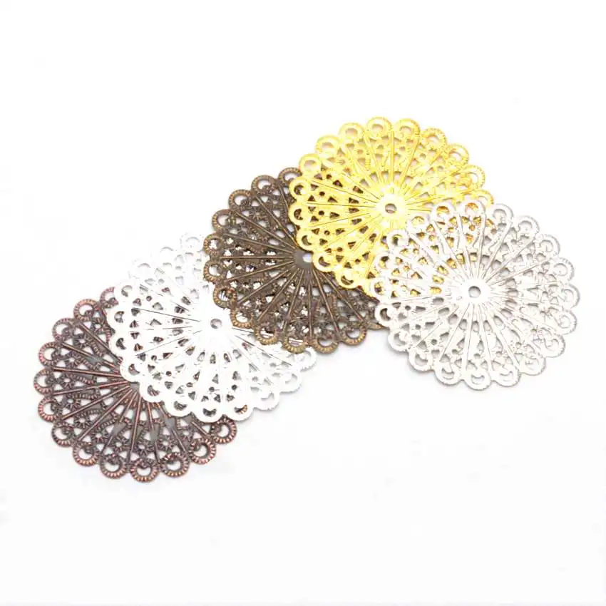 20Pcs 5Color Filigree Flower Wraps Metal Crafts Gift Decoration DIY Findings Connectors 42mm