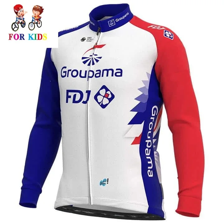 

KID'S Children Spring Summer Only Cycling Jerseys 2021 GROUPAMA FDJ Team Blue Long Sleeve Men Bike Wear Cycling Clothing