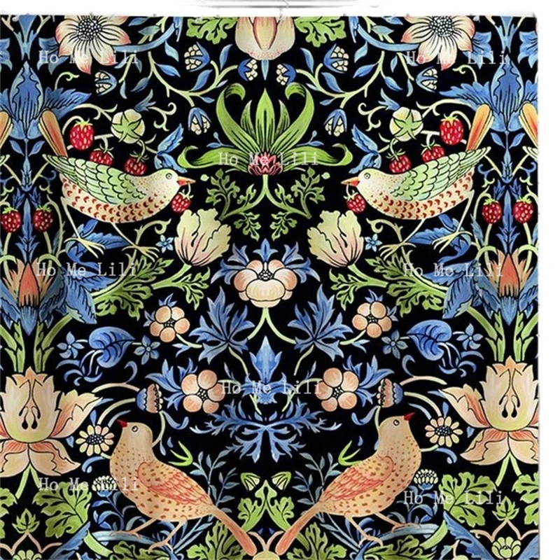 William Morris Art Ornamental Shower Curtain Strawberry Thief Vintage Pattern Botanical Birds Floral Nouveau Bathroom Decor