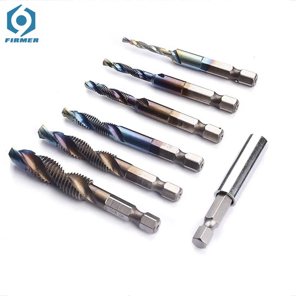 

7Pcs M3-M10 6.2mm Hex Shank Metric Compound Tap Drill Bits With Carbon Steel Extension Rod&Box Blue Coated Screw Thread Tap