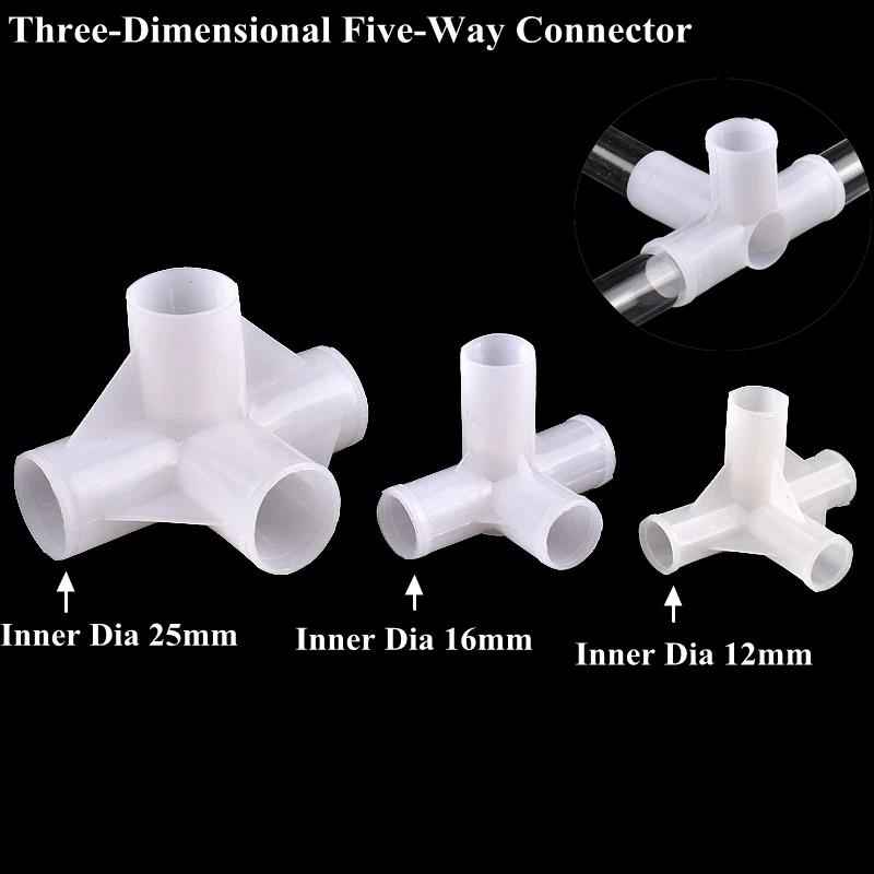 

2~10Pcs 12~25mm 5-Way 3D Three-Dimensional Pipe Connector Garden Watering Irrigation DIY Shelf Water Tube Joint Aquarium Adapter