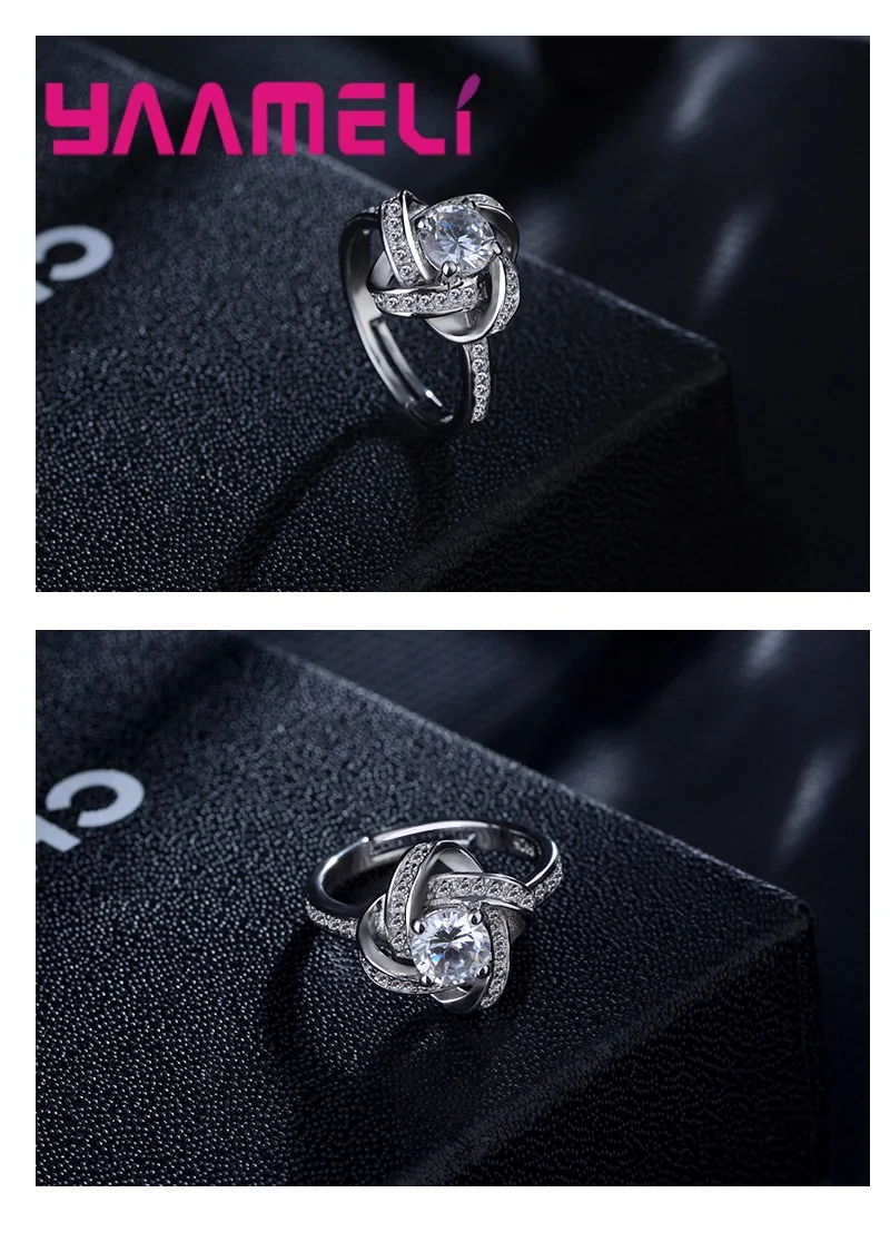 Top Sale Korean Style Wedding Jewelry Sets 925 Sterling Silver Necklace Earrings Ring CZ Crystal Set Fashion Bridal Jewelry