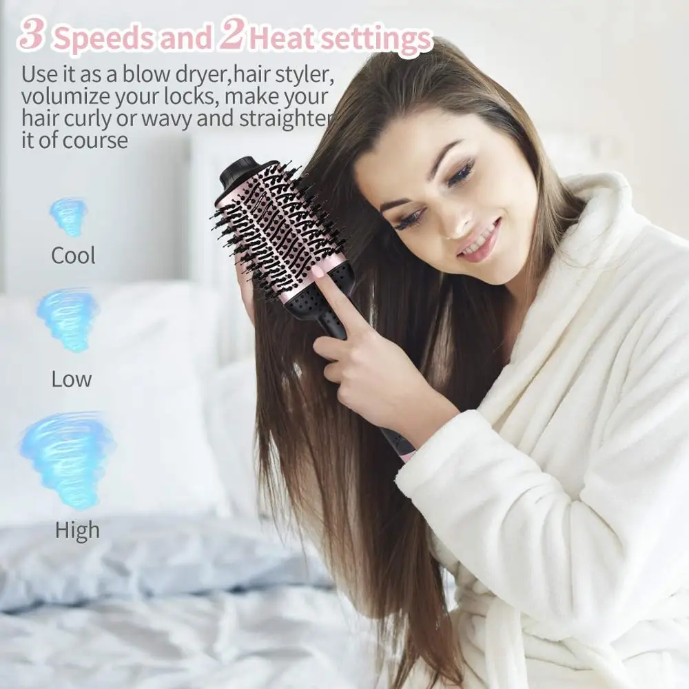 One Step Hair Dryer & Volumizer Hot Air Paddle Styling Brush Negative Ion Generator Hair Straightener Curler Hot Air Brush Comb