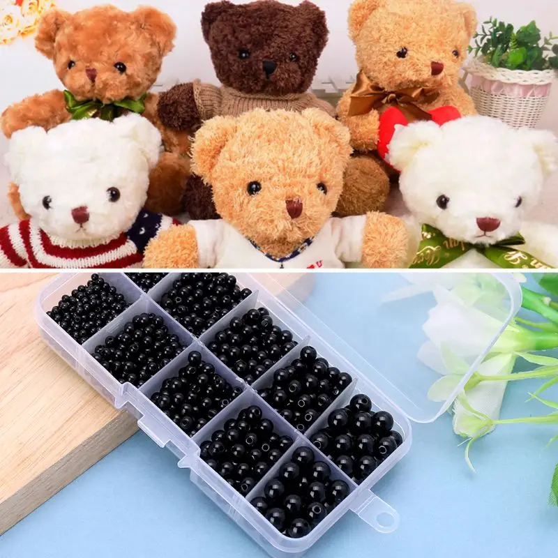 1380Pcs 3mm/4mm/5mm/6mm/8mm DIY Doll Puppet Plastic Black Eyes Sewing Beads Safety Craft For Handmade Teddy Bear Children Kids