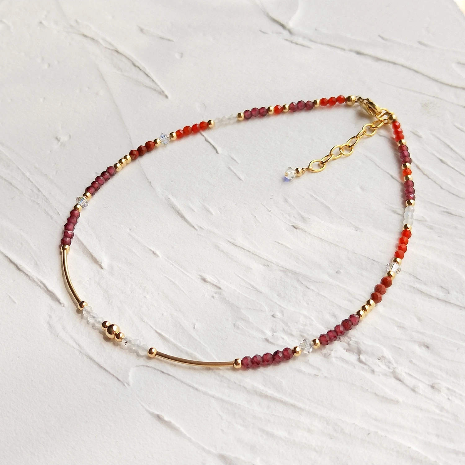 Imagem -03 - Lii ji Carnelian Garnet Moonstone Vermelho Jasper 14k Ouro Enchido Frisado Tornozeleira 24 Mais 3cm Cristal Jóias Artesanais para Presente Feminino