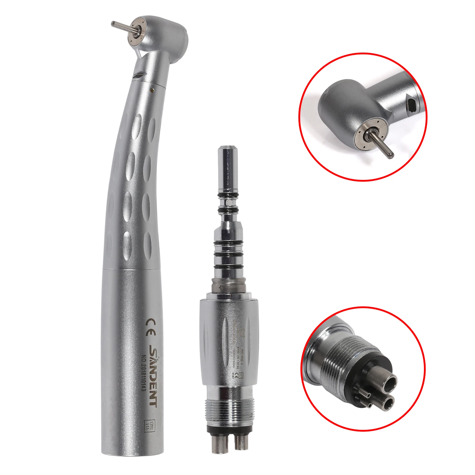 Dental Fiber Optic High Speed Standard Push Button 4 Point Spray Handpiece & 4Hole LED/Quick Coupler