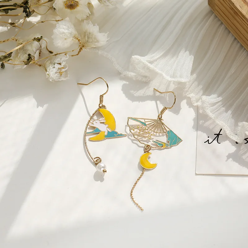 Koreanische neue süße geometrische Tropfenohrringe für Frauen, niedliche Katze, Kaninchen, Stern, Mond, asymmetrische baumelnde Ohrringe, Geschenk für Schmuck. – Detail 29