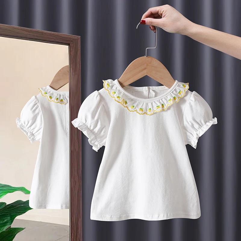 Lovely Baby Girls T-Shirts Summer Short Sleeve Round Neck Cotton Shirt Kids Toddler Casual Tees Children Clothes Tops