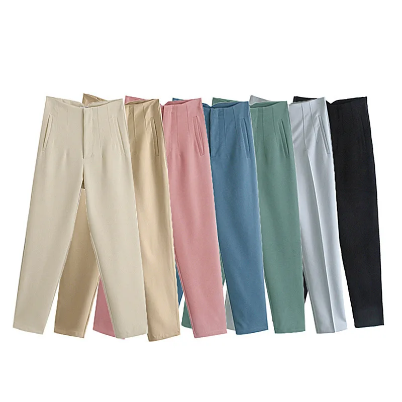 Kuzuwata High Waist Hip Button Design Pants Women Work Style Ol Solid Pocket Draped Trousers Feminino Spring 2024 New Pantalones