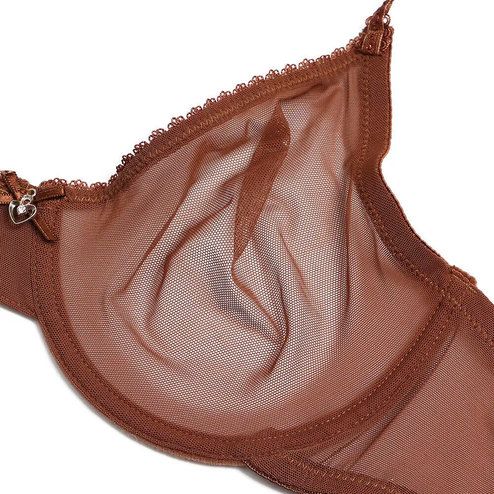 YBCG Bra Panties Sale Separated Women Bra Lace Mesh See Through Stretch Sexy Transparent Bra For Women Fashion Coffee Bras