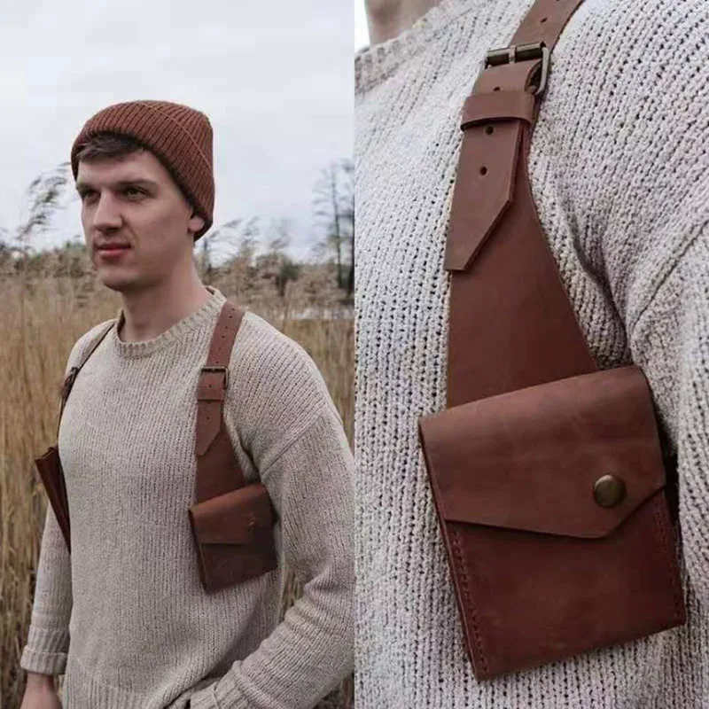 Chaleco de cuero de bolsillo Retro para hombres y mujeres, bolso de hombro, bolso de arnés de pecho corporal, bolso de Cosplay de caballero y soldado, Steampunk, Medieval