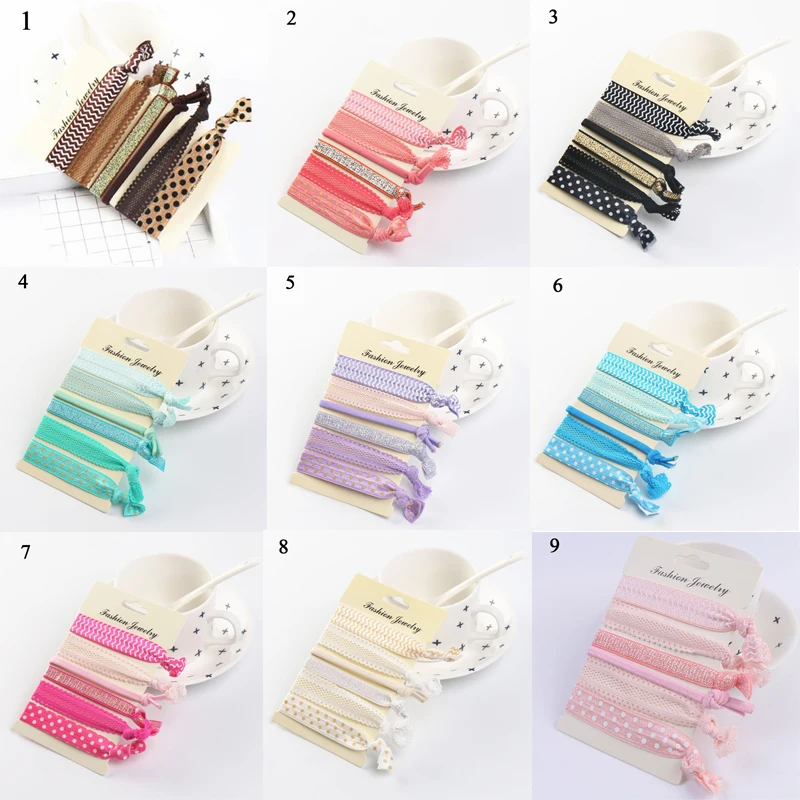 6 Pcs/Pack Women Girls Fashion Elastic Hair Band Chiffon Headband Long Ribbon Bowknot Hair Ties Ponytail Holder Foe Tassels Rope