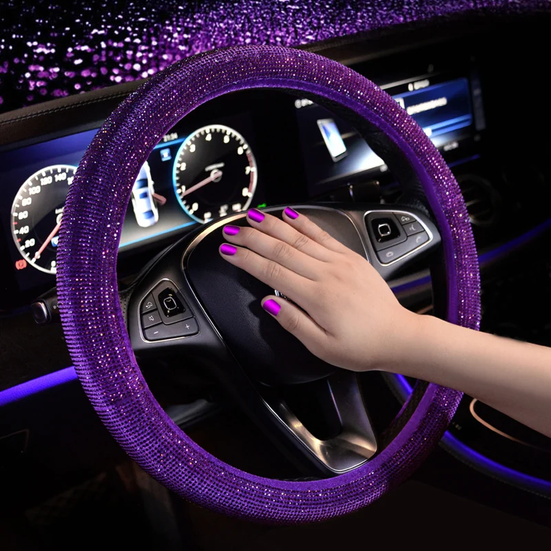 Luxury Crystal Purple Red Pink Car Steering Wheel Covers Women Girls Diamante Rhinestone Car Covered Steering-Wheel Accessories