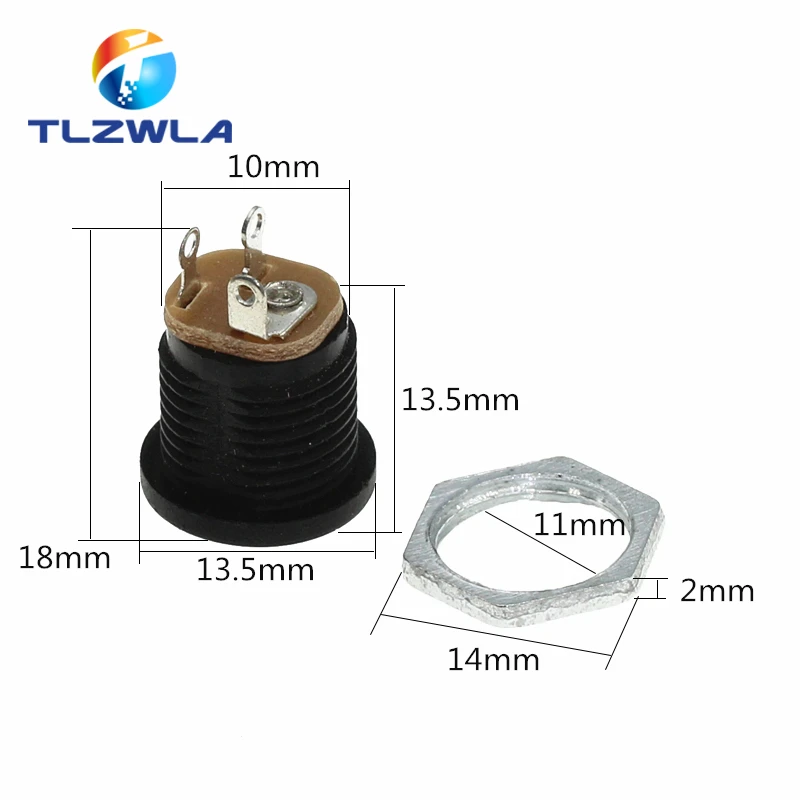 10PCS DC-022 5.5x2.1MM DC Power Socket 3Pins 5.5*2.5mm Screw The Nut DC Connector 5.5*2.1 Round Hole Interface Panel Socket