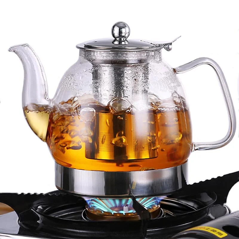 

Glass Teapot for Gas Stove Induction Cooker Stainless Steel Teapot Base Teapot Filter Heat Resistant Flower Tea Coffee Heater