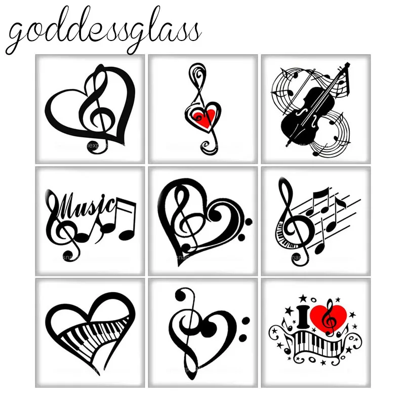 New Love music Musical notes violin Piano Square 10pcs mixed 12mm/20mm/25mm/30mm photo glass cabochon flat back Making findings