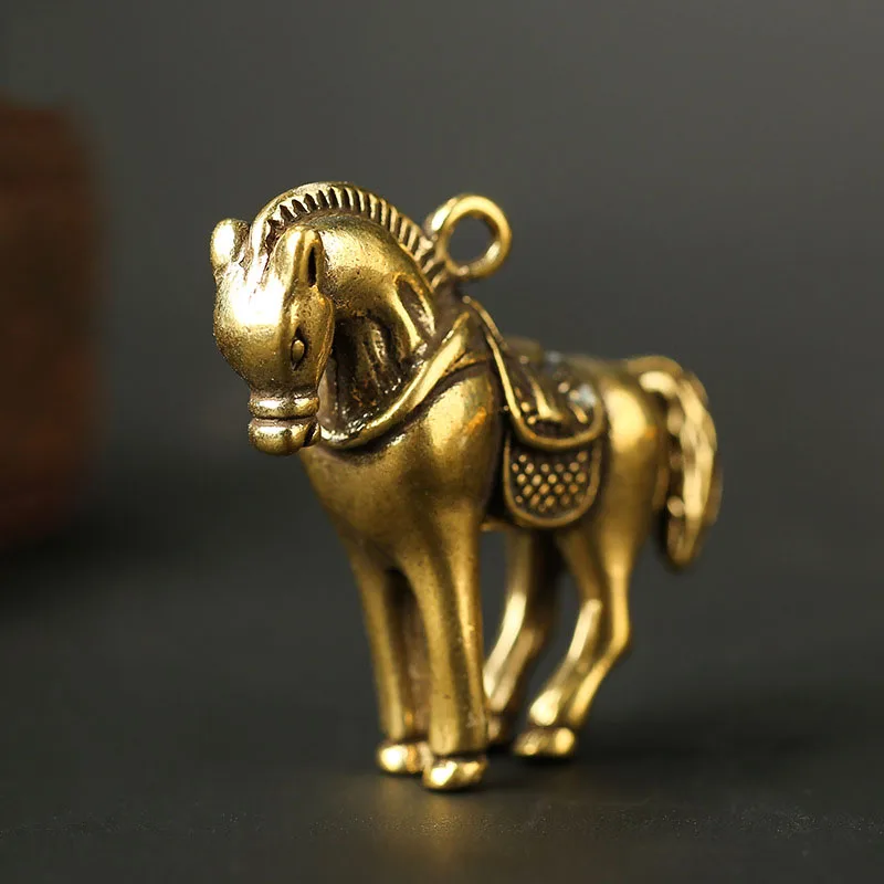 Vintage Copper 12 Zoadiac Animal Horse Key Ring Pendants Metal Brass Cute Horse Keychain Charms Fashion Jewelry Car Keyring Gift