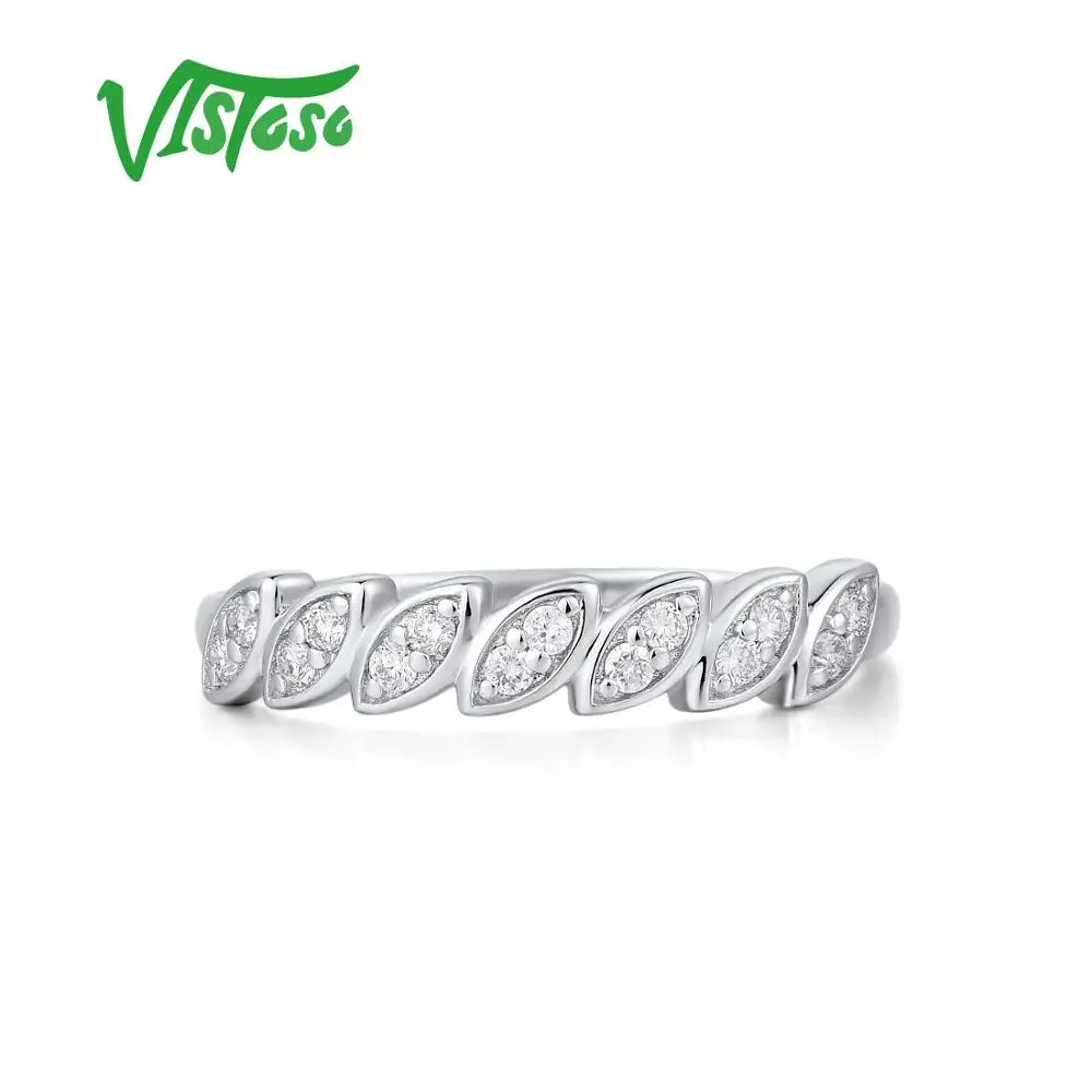 VISTOSO Genuine 14K 585 White Gold Rings For Women Marquise Sparkling Diamond Promise Engagement Anniversary Gift Fine Jewelry