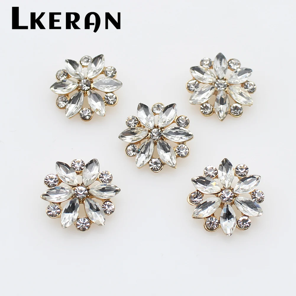 LKERAN-Mini Flor de Metal para manualidades, 10 piezas, 21mm, botones de diamantes de imitación para ropa, accesorios de costura