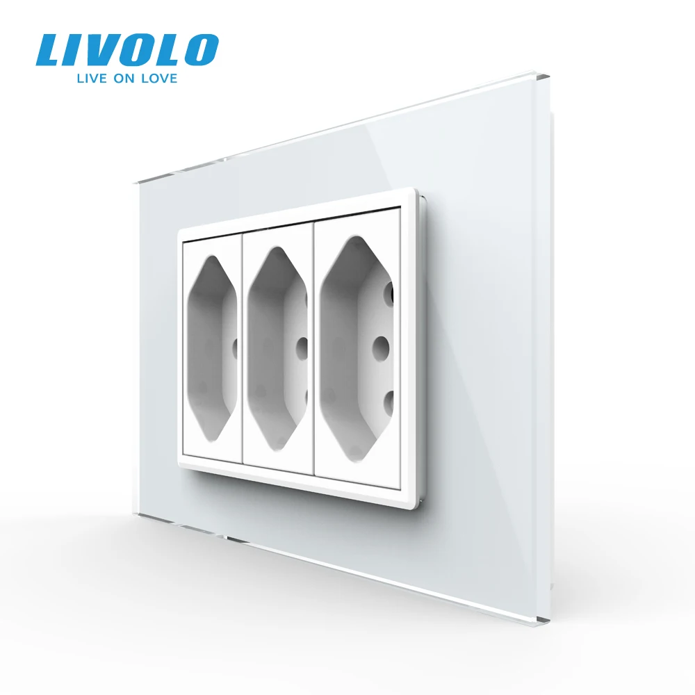 Livolo Swiss Standard Socket 3 Gang 13A,3pin Hole Wall Power Electric Plug Outlet, Toughened Crystal Glass Panel,110V-250V