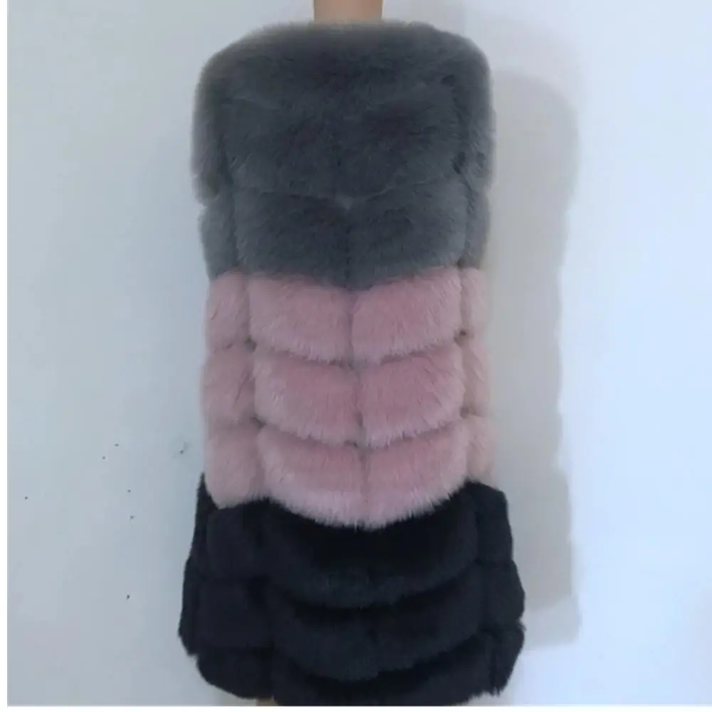 Women Fur Vest Coat Luxury Faux Fox Fur Vest Warm Coat Jacket Winter Medium Long Artifical Fox Fur Vest