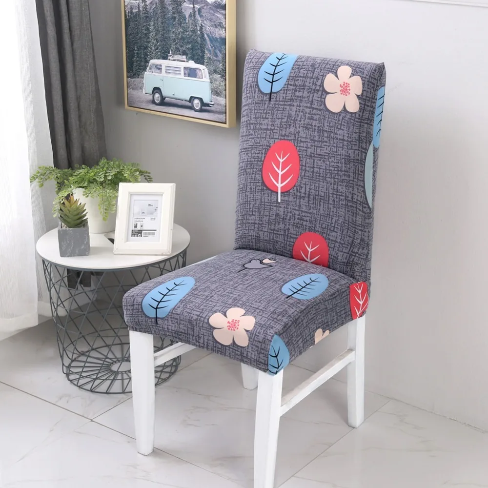 

Leaf Printed Color Spandex Stretch Dining Chair Cover Restaurant For Weddings Banquet Folding Hotel Chair Covering 1pcs Freeship