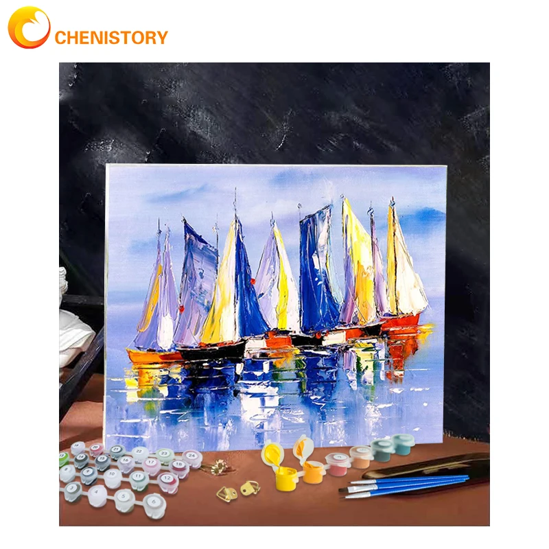 CHENISTORY Paint By Number Sailing At Sea kit disegno su tela immagini fai da te per numero regalo dipinto a mano decorazione della casa 60x75cm