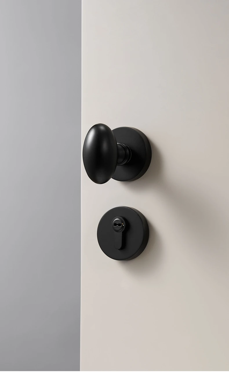 Dooroom Messing Türschloss Set Moderne Ei Geformt Knopf Lange Platte Innen Schlafzimmer Bad Doppel Holz Tür Lever Set Dummy griffe – Detail 13