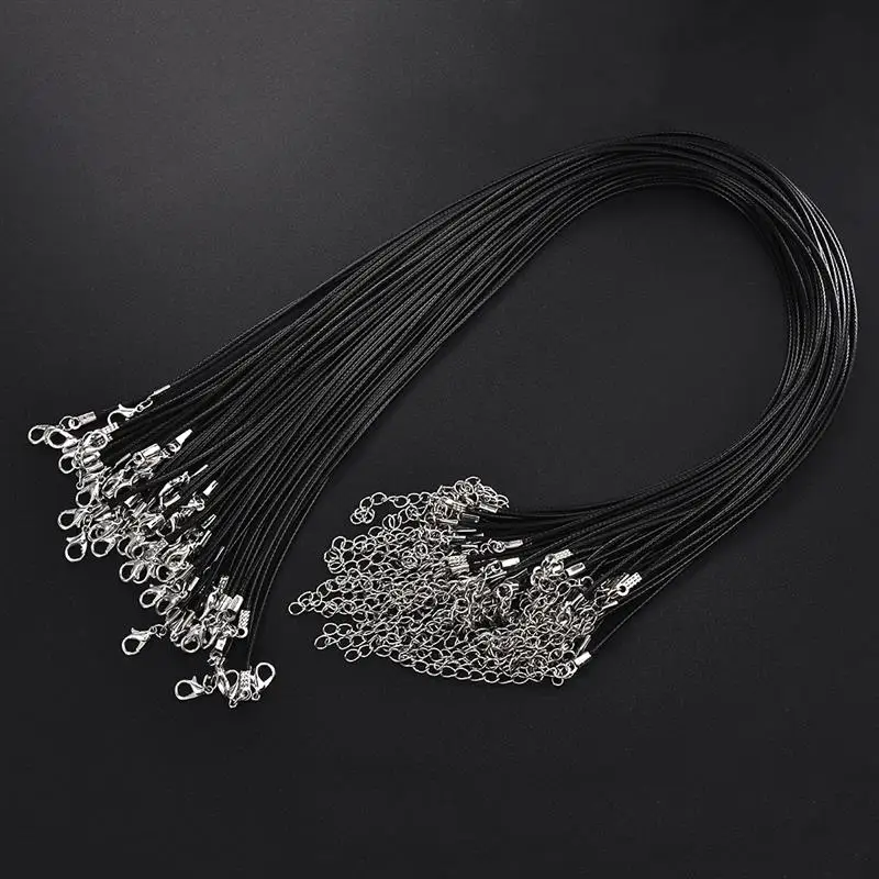 10Pcs/lot Black Leather Cord Wax Rope Chain Wax Cord Necklace Pendant For DIY Handmade Lobster Clasp String Cord Jewelry Chains