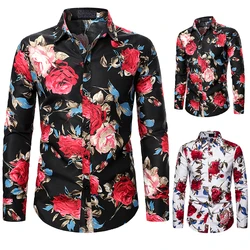 Men Shirt Men Long Sleeve Shirt Floral print Shirt New Clothing Autumn Streetwear Casual Fashion Men Shirt