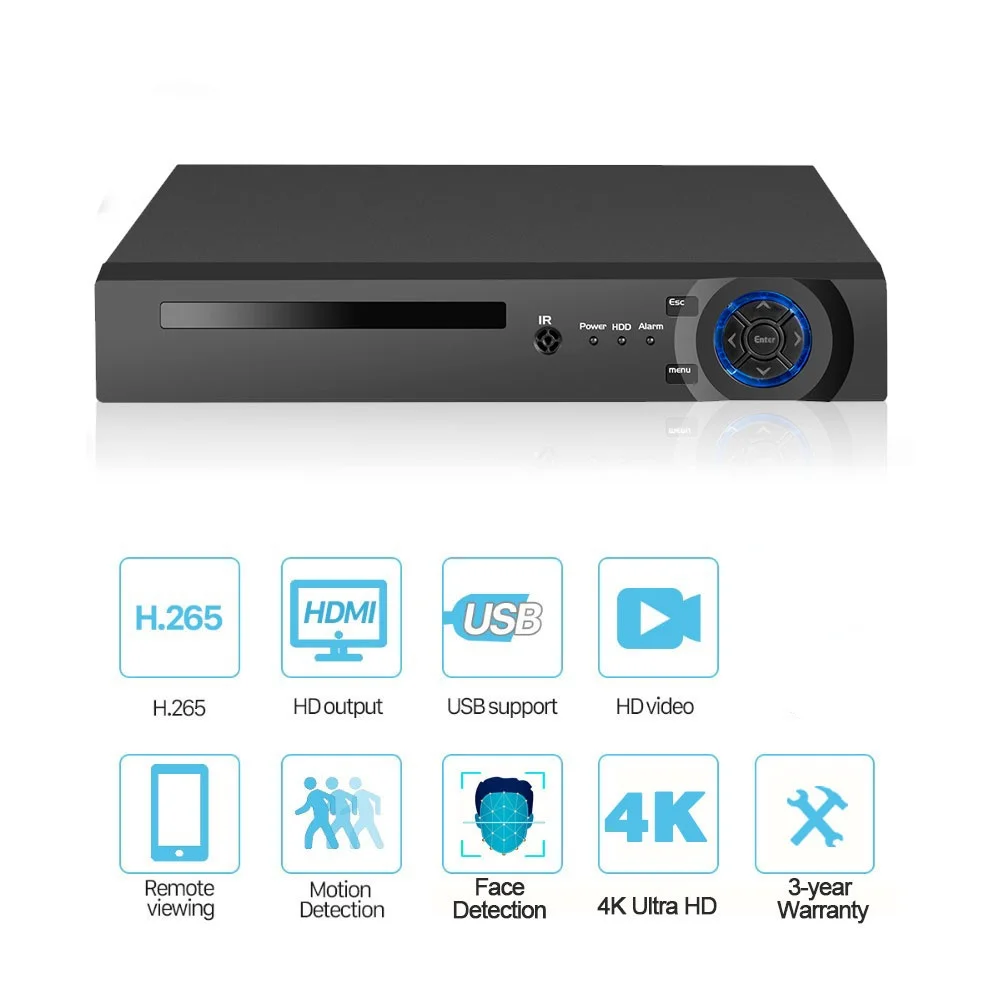 H.265 4K CCTV videoregistratore NVR 8MP 16CH Face Detection IP Network Camera videoregistratore XMEYE 16 canali NVR 8CH