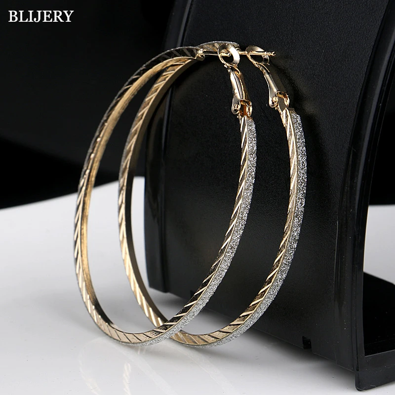 BLIJERY Vintage Frosted Sequin Big Hoop Earrings for Women Gold/Silver Color Steampunk Earring Girls Night Party Jewelry