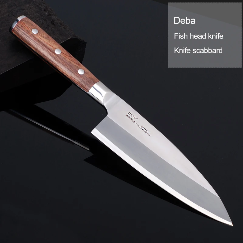 

Germany High Carbon Steel Chop Fish Head Deba Knife Heavy With Saya Cover Scabbard