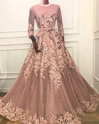 Moroccan Muslim Evening Dresses A-line Scoop 3/4 Sleeves Appliques Long Turkey Dubai Saudi Arabia Prom Dress Gown Customized