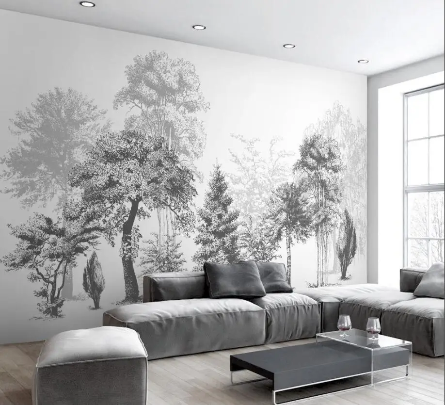 

wellyu custom large wallpaper house decoration mural black and white tree sofa TV background mural 3d wallpaper papel de parede