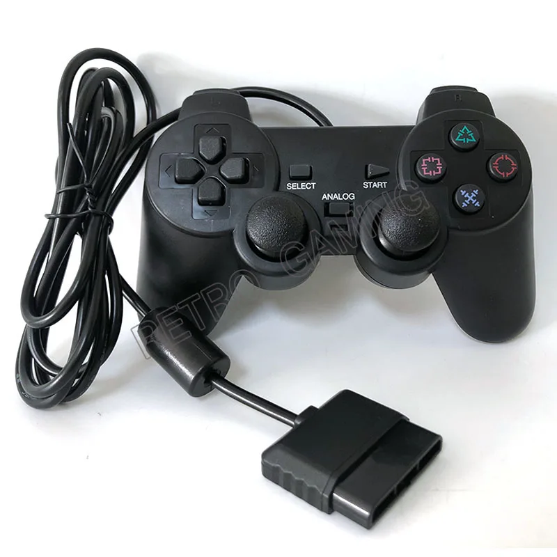 Mando de juegos negro para videoconsola Dualshock 2, Joypad con dos motores de vibración integrados, PS2