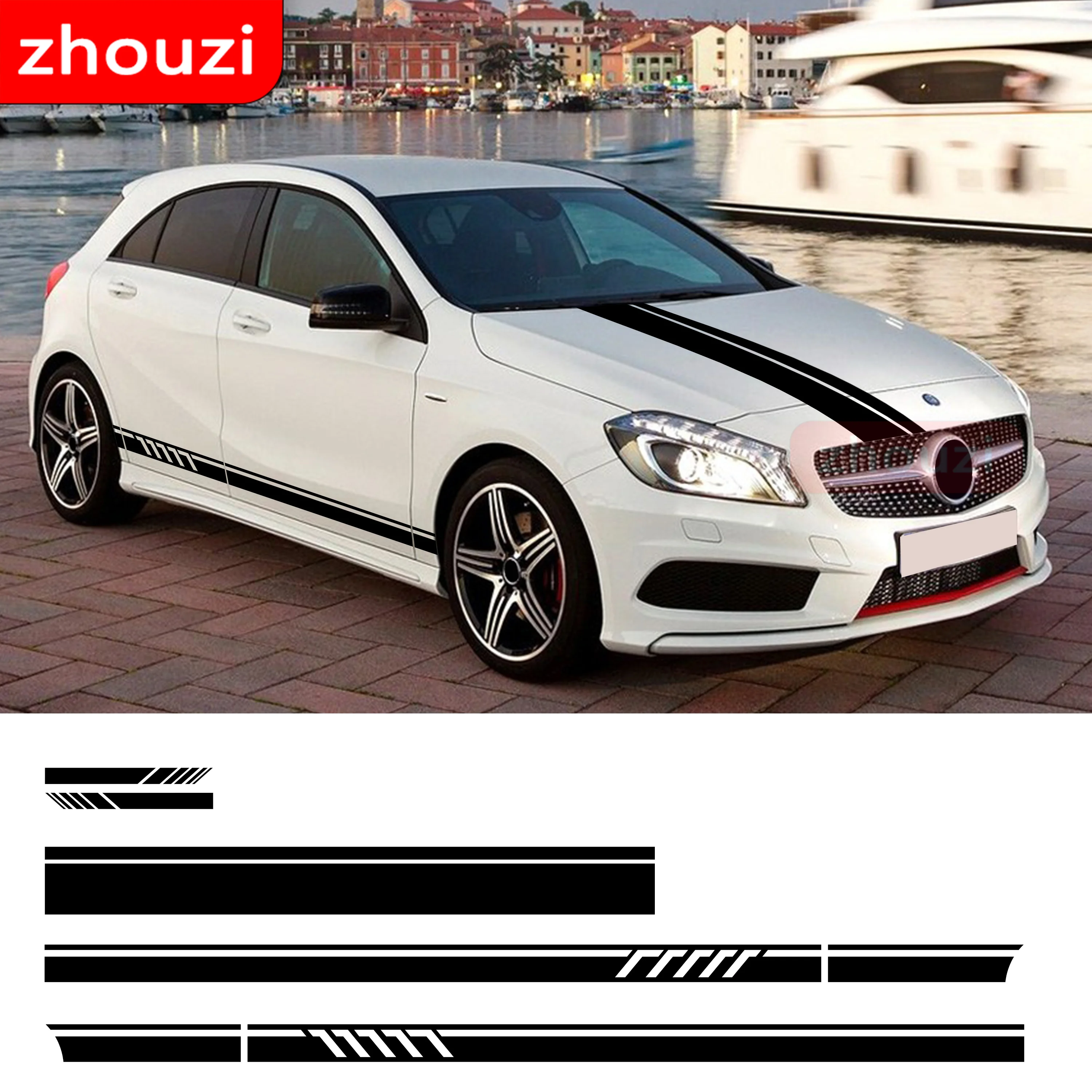 

For Mercedes Benz W176 A Class A45 AMG A200 A180- 4 colors Edition 1 Style Side Stripes Top Roof Hood Bonnet Car Decal Stickers
