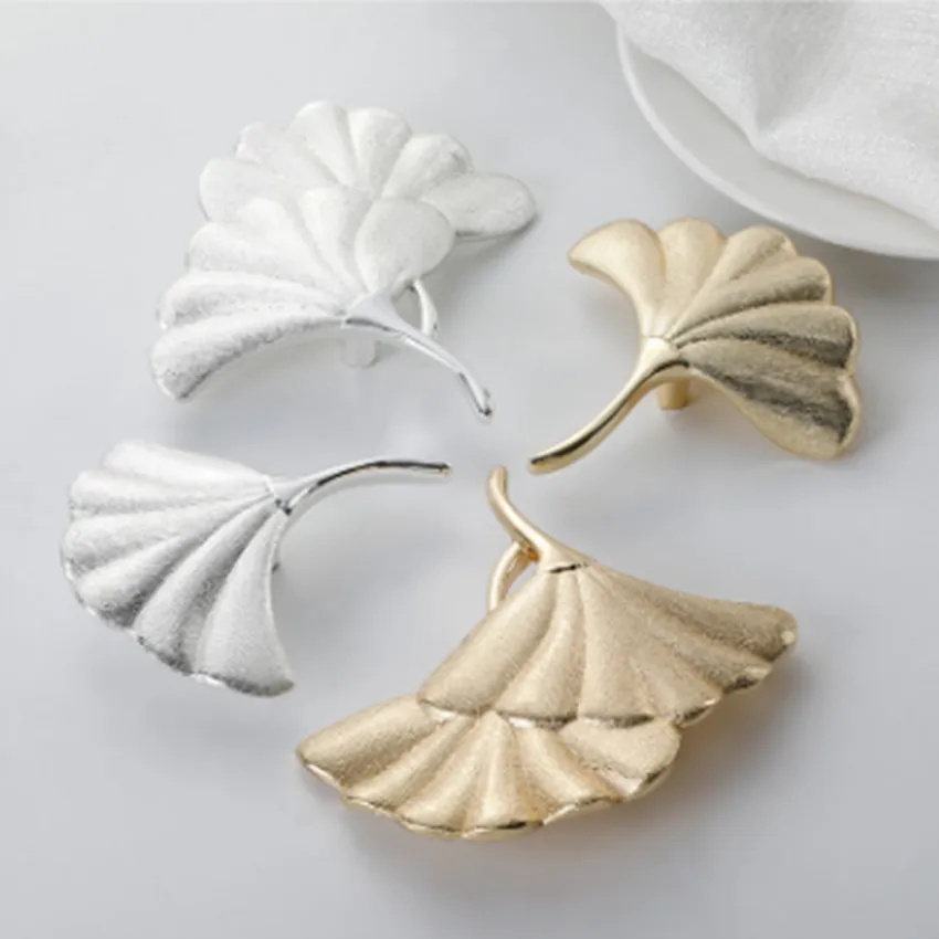 

Fashion Creative Ginkgo leaves furniture Decorative hardware handle gold silver drawer cupboard dresser kitchen cabinet knob