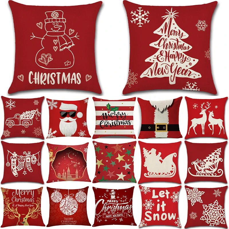 1Pcs Christmas Red Santa Claus Deer Tree Pattern Cotton Linen Throw Cushion Cover Car Home Sofa Bed Decorative Pillowcase 40662