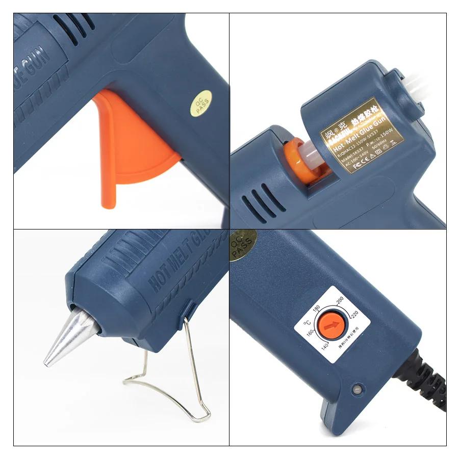 Pistola de pegamento de fusión en caliente, 110V, 220V, 150W, temperatura ajustable, juego de pistola de fusión en caliente para barra de pegamento de 11mm, bolsa de herramientas de reparación