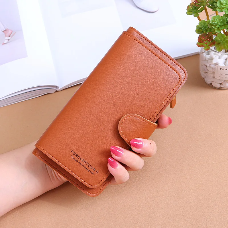 Style Long WOMEN'S Wallet Buckle Purse Soft Card Mobile Phone Bag Carrying Hot Selling PU