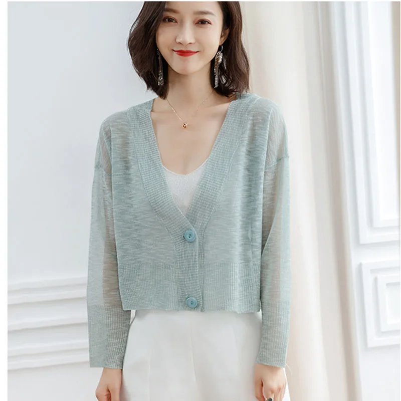 Women Summer Transparent Cardigans Outwear Casual Oversized Long Sleeve Knitwear Open Stitch With Button Thin Women Sweaters