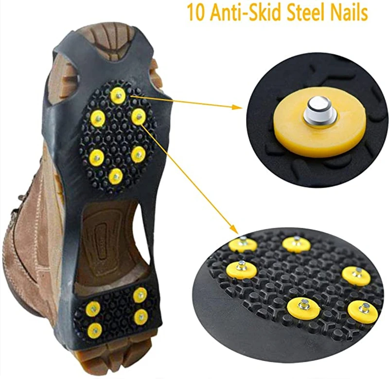 10 Studs Anti-Skid Snow Ice Climbing Shoe Spikes Ice Grips Cleats Crampons Winter Camping Climbing Anti Slip Shoes Cover