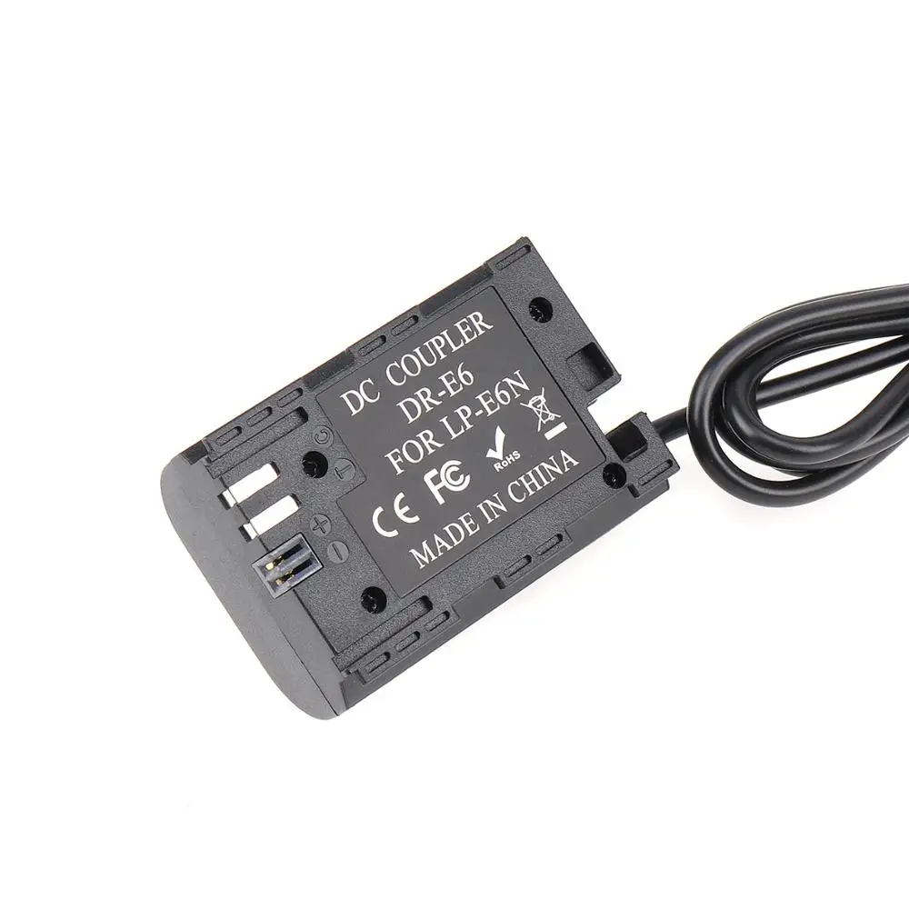FOTGA-Placa de batería ficticia LP-E6, par de CC, Cable USB 5V 2A para Canon EOS 5D2 5D3 5D4 6D 7D2 70D R R5